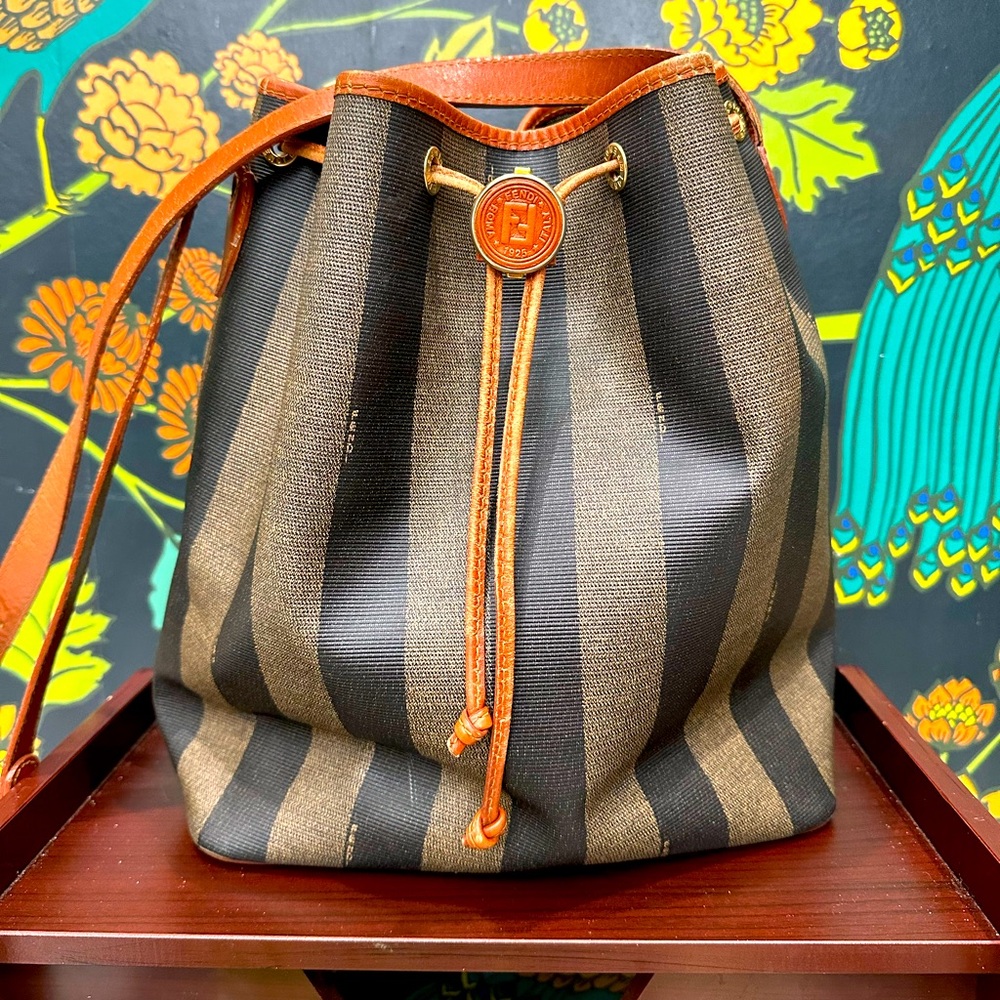 Fendi Black and Brown Striped Shoulder Bag